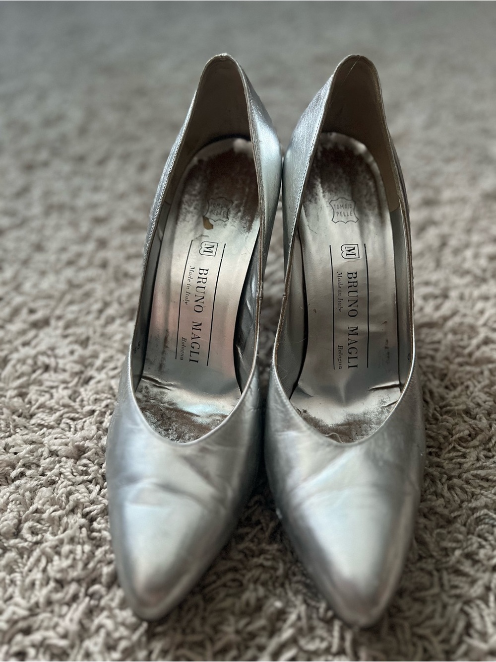 Vintage Bruno Magli Metallic Silver Pointed-Toe Pumps